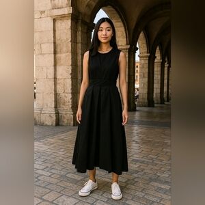 Chepe COTTON Elegant Black Sleeveless Dress Belted